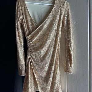 Gold Sequin Long Sleeve Dress